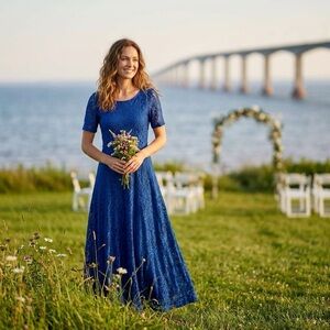 Suzanne Betro Royal Blue Lace Midi Dress